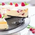 White Chocolate Raspberry Cheesecake image with text for Pinterest