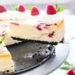 long White Chocolate Raspberry Cheesecake image with text for Pinterest