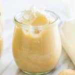 homemade maple pudding long image with text for Pinterest