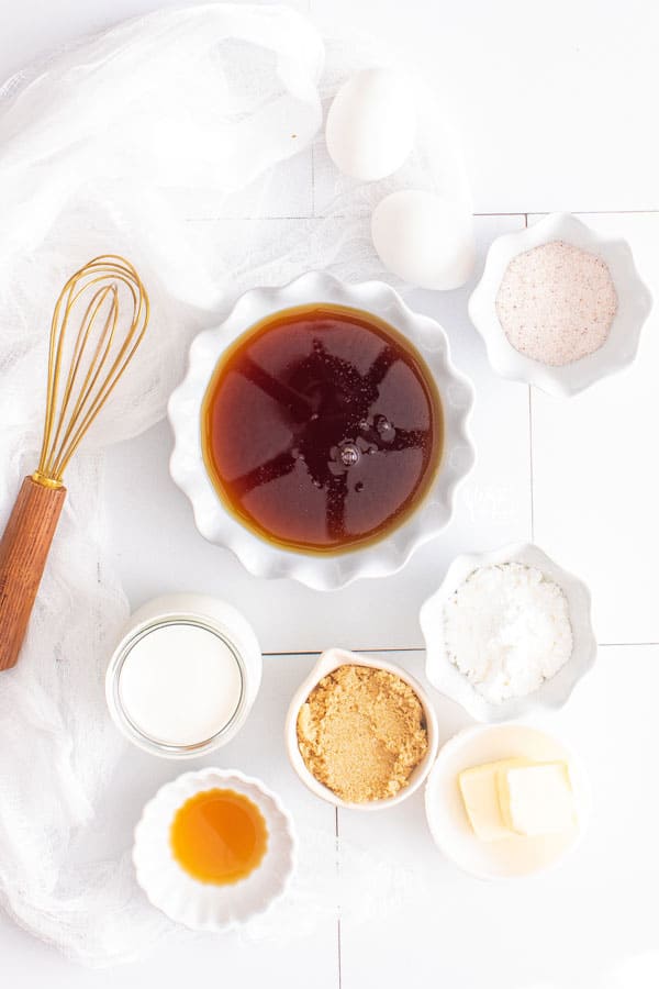 ingredients for homemade maple pudding in individual bowls