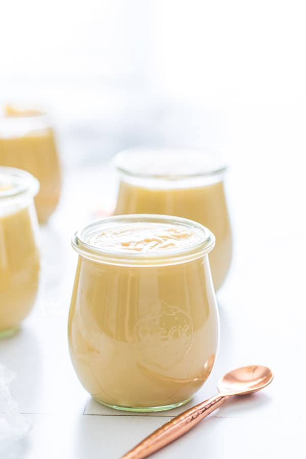 homemade maple pudding in individual Weck jars ready to be served