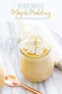 homemade maple pudding image with text for Pinterest