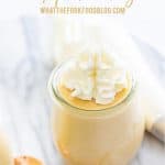 homemade maple pudding image with text for Pinterest