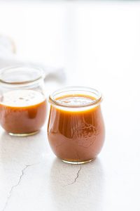 homemade salted caramel sauce recipe made and in small Weck Tulip jars
