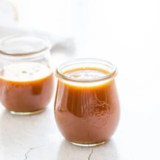homemade salted caramel sauce recipe made and in small Weck Tulip jars
