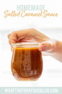 salted caramel sauce recipe image for Pinterest with text