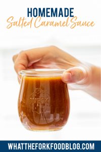 salted caramel sauce recipe image for Pinterest with text