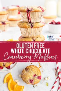 Gluten Free White Chocolate Cranberry Muffins collage image with text for Pinterest
