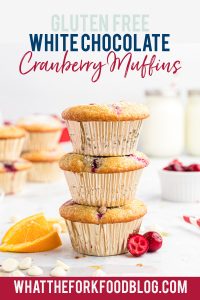 Gluten Free White Chocolate Cranberry Muffins long image with text for Pinterest