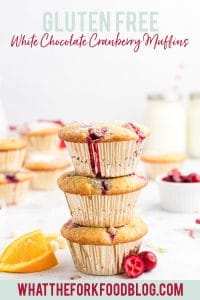 Gluten Free White Chocolate Cranberry Muffins image with text for Pinterest