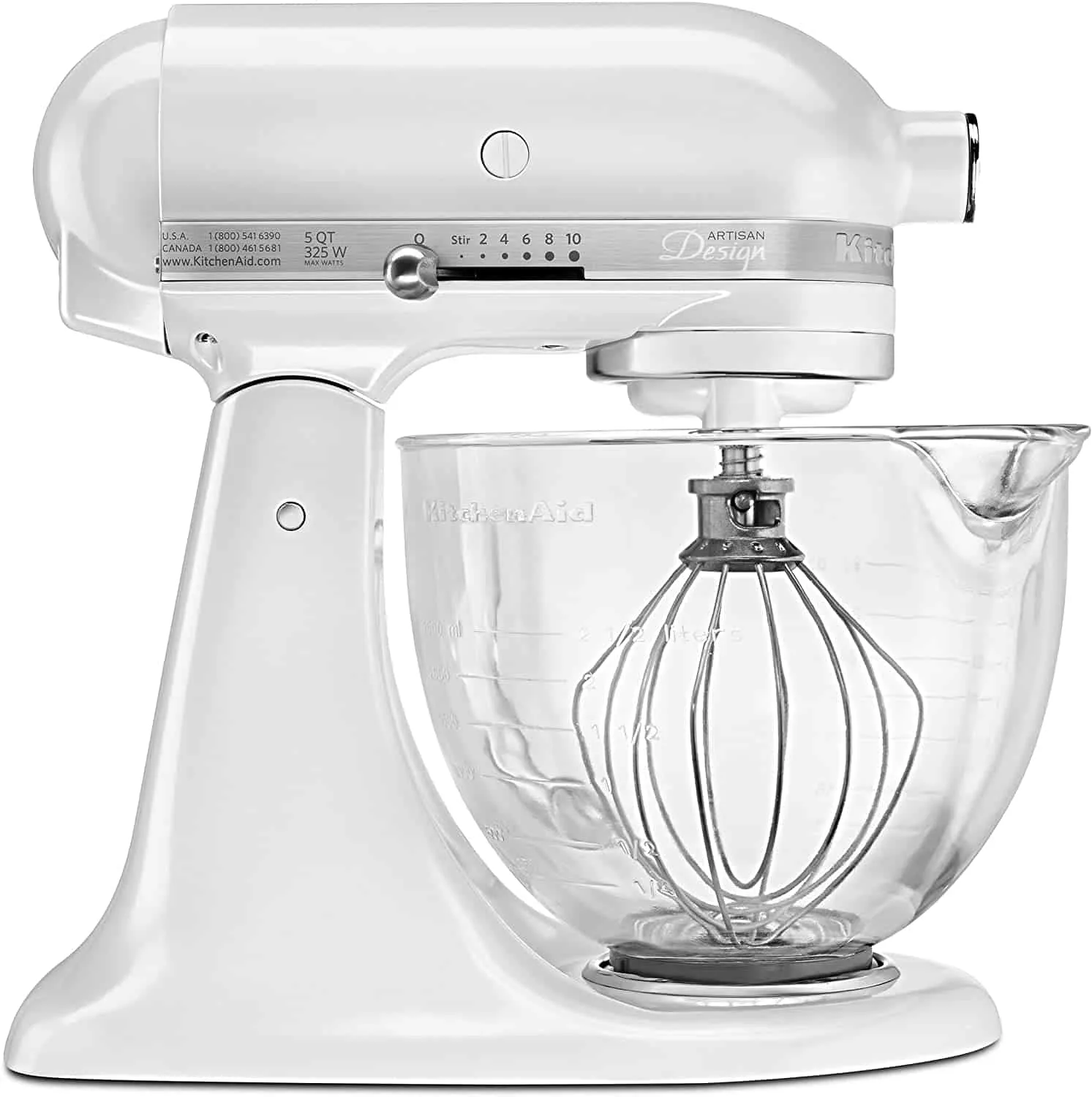 KitchenAid 5-Qt.Artisan Design Series with Glass Bowl - Frosted Pearl White