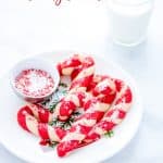 Festive Gluten Free Candy Cane Cookies image with text for Pinterest