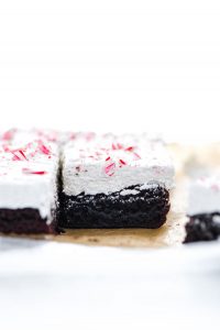 straight on shot of sliced gluten free peppermint brownies