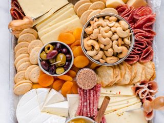 overhead shot of a gluten free charcuterie board ready to be served