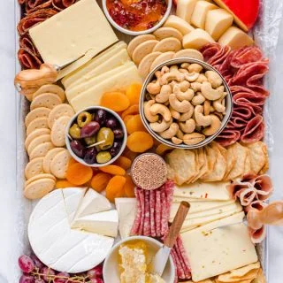 overhead shot of a gluten free charcuterie board ready to be served