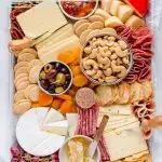 overhead shot of gluten free free Charcuterie Board with text overlay for Pinterest