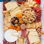 overhead shot of gluten free free Charcuterie Board with text overlay for Pinterest