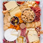 overhead shot of gluten free free Charcuterie Board with text overlay for Pinterest