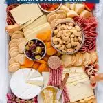 overhead shot of gluten free free Charcuterie Board with text overlay for Pinterest