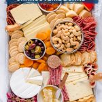 overhead shot of gluten free free Charcuterie Board with text overlay for Pinterest