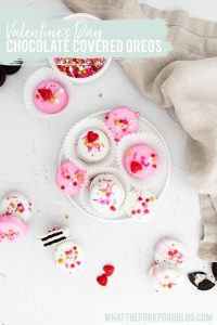 Valentine's Chocolate Covered Oreos image with text for Pinterest