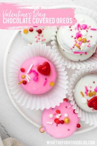 Valentine's Chocolate Covered Oreos image with text for Pinterest