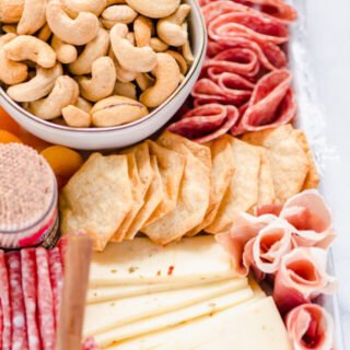 close up shot of a gluten free charcuterie board