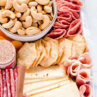 close up shot of a gluten free charcuterie board