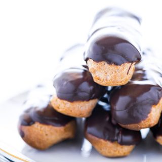 chocolate ganache recipe as a glaze on chocolate eclairs