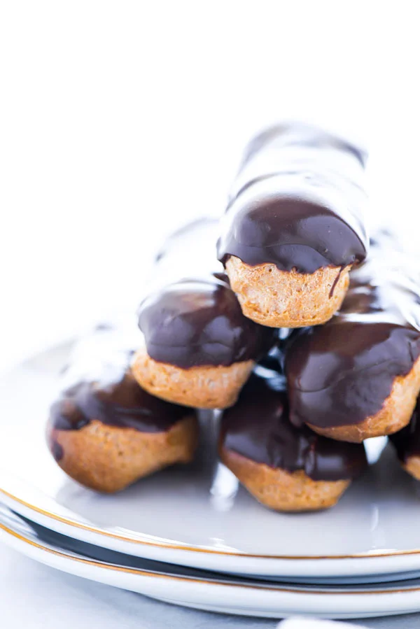 chocolate ganache recipe as a glaze on chocolate eclairs