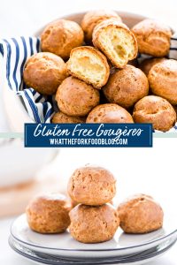Gluten Free Gougères (Cheese Puff Recipe) collage image with text for Pinterest