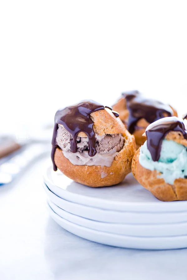 gluten free profiteroles topped with a simple chocolate ganache recipe