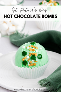 St. Patrick's Day Hot Chocolate Bombs image with text for Pinterest