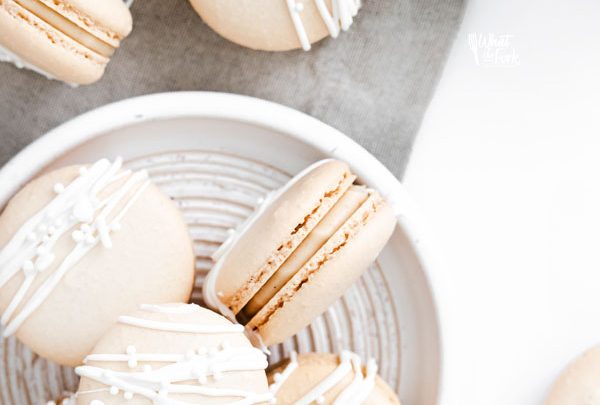 fisnished Baileys Irish Cream Macaron Recipe on a white plate ready to be served