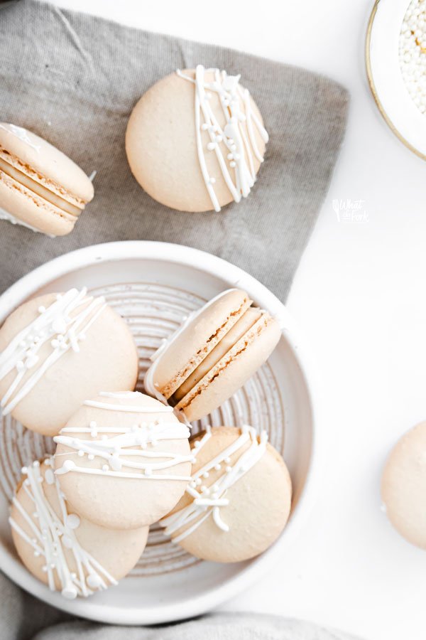 fisnished Baileys Irish Cream Macaron Recipe on a white plate ready to be served