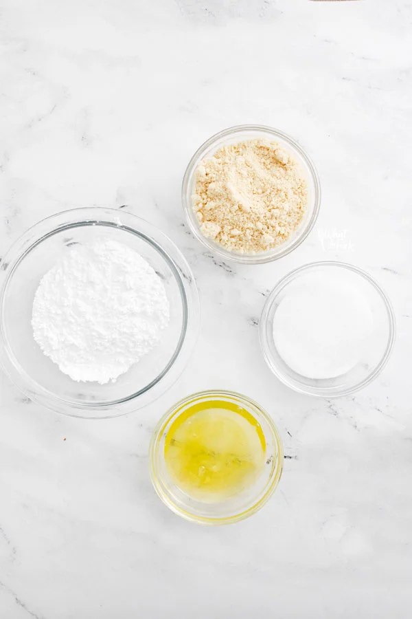 French Macaron ingredients in individual bowls