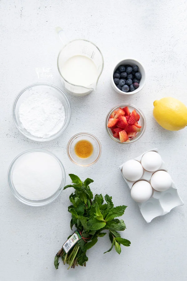 overhead shot of pavlova recipe ingredients