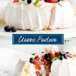 Classic Pavlova Recipe image with text for Pinterest