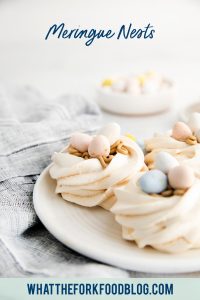 Easter Meringue Nests image with text for Pinterest
