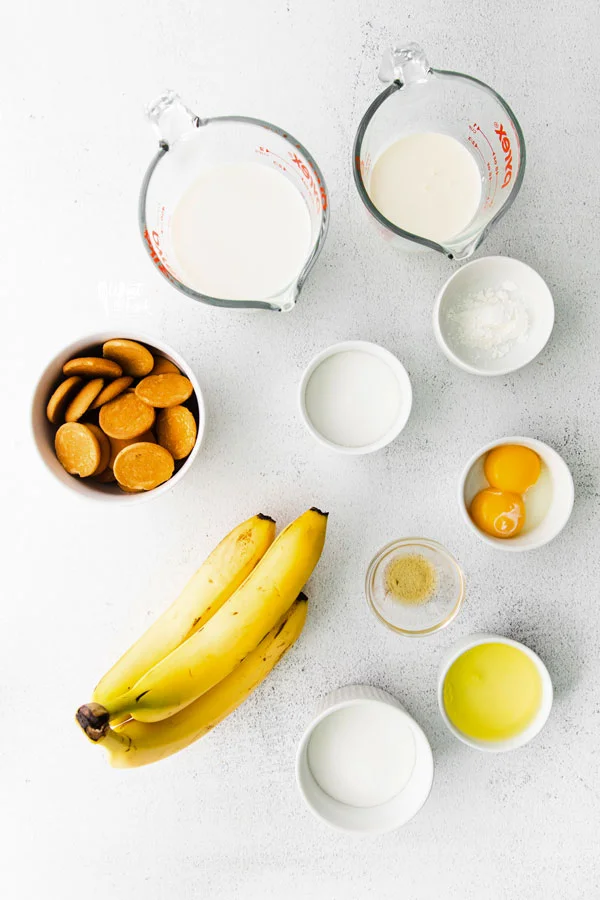 gluten free banana pudding recipe ingredients in individual bowls