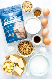 overhead shot of ingredients to make a Gluten Free Sour Cream Coffee Cake Recipe