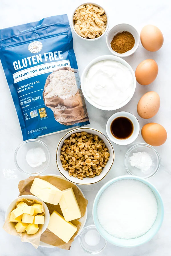 overhead shot of ingredients to make a Gluten Free Sour Cream Coffee Cake Recipe