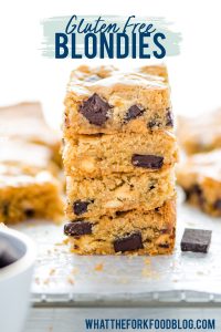 gluten free blondies image with text for Pinterest