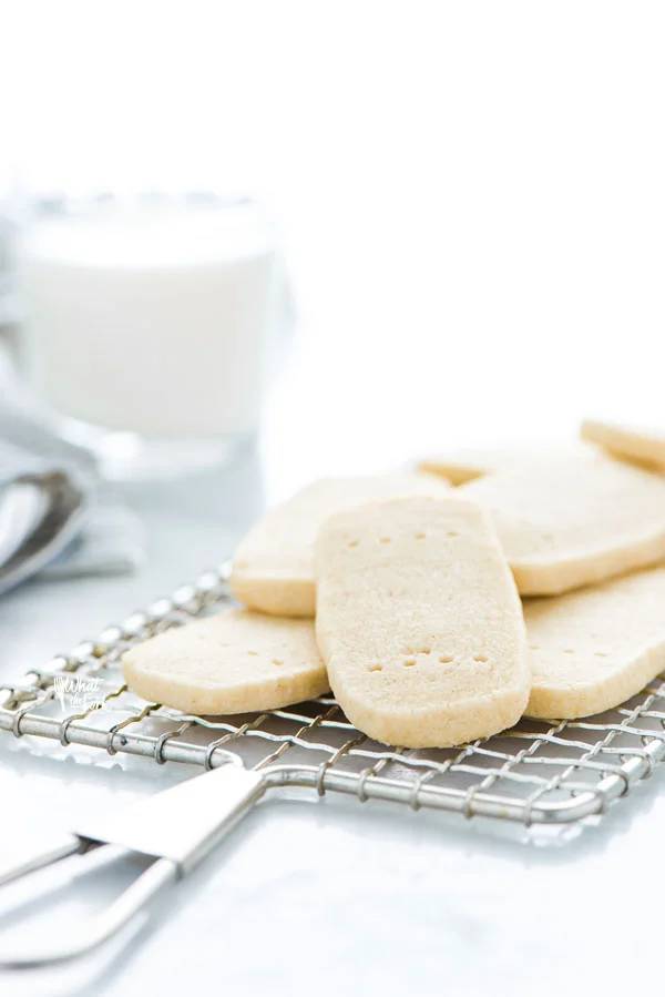 a pile of Gluten Free Shortbread Cookies on a small metal rack