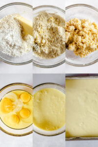 collage image of the process of making gluten free key lime pie bars