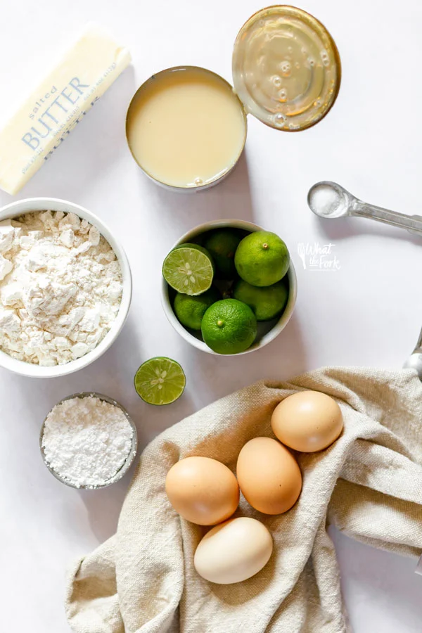 overhead shot of gluten free key lime pie bar ingredients