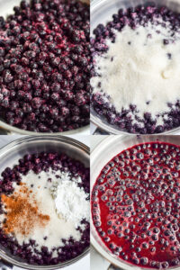 collage image of process shots to make blueberry cheesecake dip