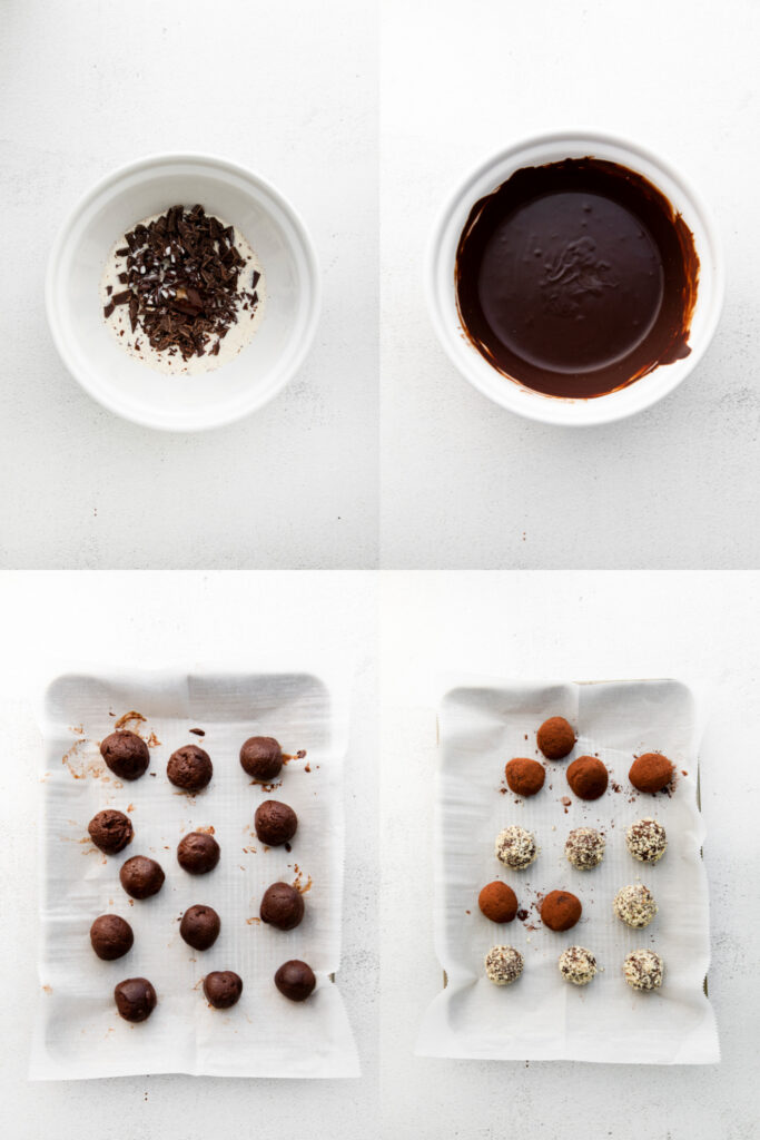 collage image of process shots to show how to make Amaretto Truffles