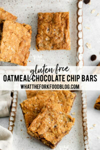 Gluten Free Oatmeal Chocolate Chip Bars collage image with text for Pinterest
