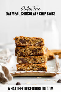 Gluten Free Oatmeal Chocolate Chip Bars image with text for Pinterest